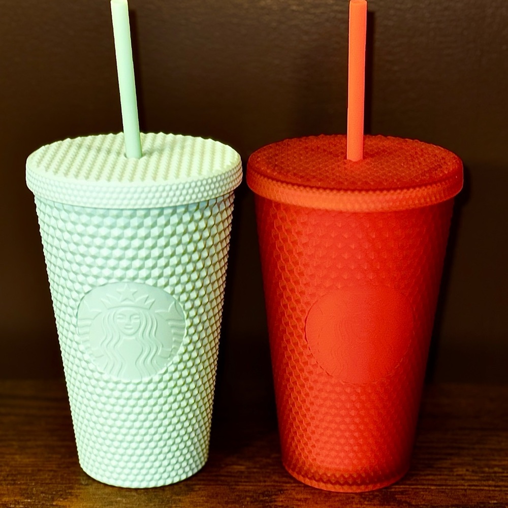 TS12🧡💚NWT Starbucks Orange (EU 2023) & Mint (US 2021) Grande Studded Tumbler Set